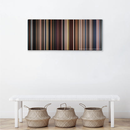 Big Fish color palette canvas above a white bench with three woven baskets