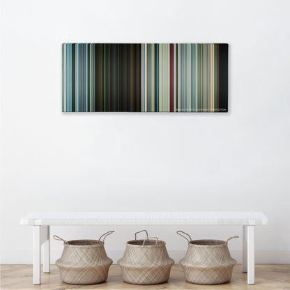The Hitman's Bodyguard color palette canvas above a white bench with three woven baskets