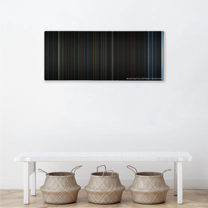 Dark City color palette canvas above a white bench with three woven baskets