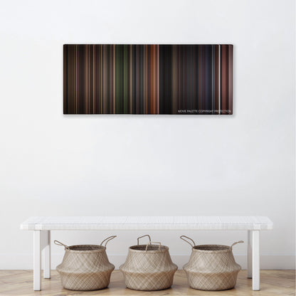 Stalker color palette canvas above a white bench with three woven baskets