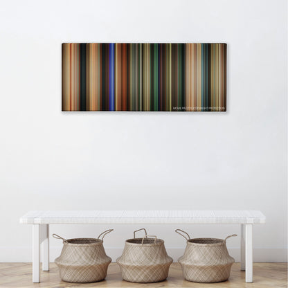 Happy Death Day color palette canvas above a white bench with three woven baskets