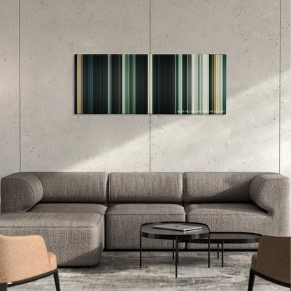 Priest color palette canvas on a concrete wall above a gray sectional sofa