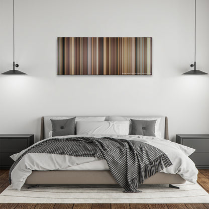 Evan Almighty color palette canvas above a bed, between two black pendant lamps
