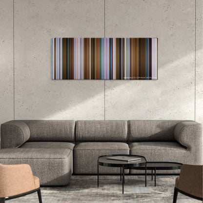 One Hour Photo color palette canvas on a concrete wall above a gray sectional sofa