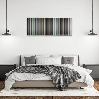 Flags of Our Fathers color palette canvas above a bed, between two black pendant lamps