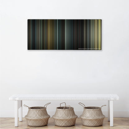 Se7en color palette canvas above a white bench with three woven baskets