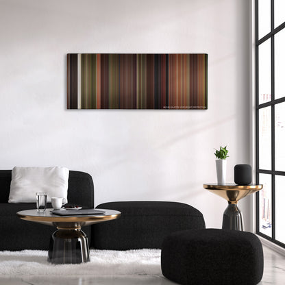 Robin Hood: Men in Tights color palette canvas above a black sofa with a gold-topped table