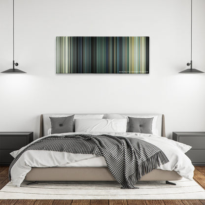 Margin Call color palette canvas above a bed, between two black pendant lamps