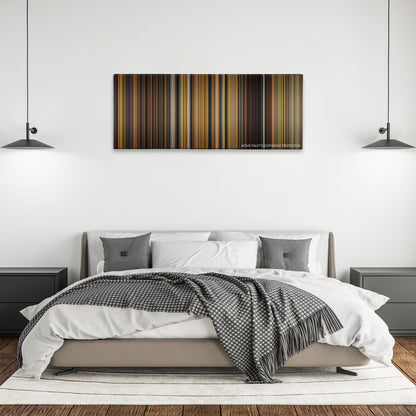 Babe color palette canvas above a bed, between two black pendant lamps