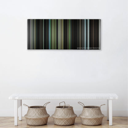 Antichrist color palette canvas above a white bench with three woven baskets