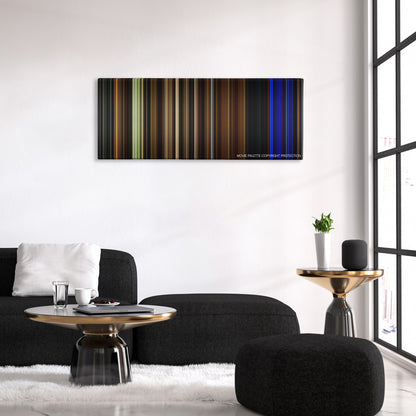 Lights Out color palette canvas above a black sofa with a gold-topped table