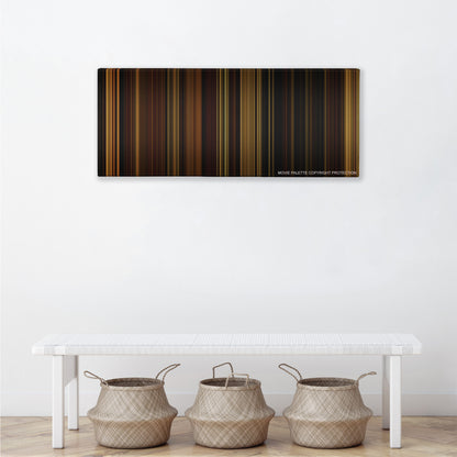 The Illusionist color palette canvas above a white bench with three woven baskets
