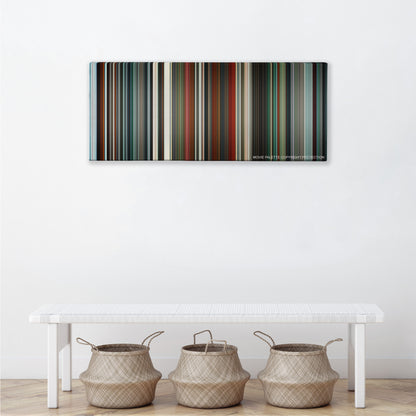 Hanna color palette canvas above a white bench with three woven baskets