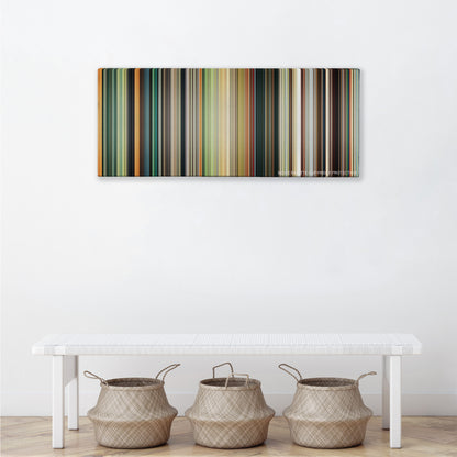 Bolt color palette canvas above a white bench with three woven baskets