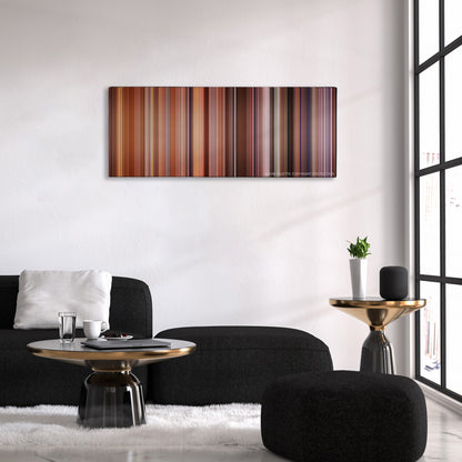 Falling Down color palette canvas above a black sofa with a gold-topped table