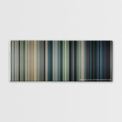 Jurassic World movie barcode canvas print, the whole film as stripes of color