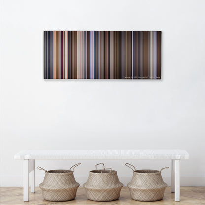 The Talented Mr. Ripley color palette canvas above a white bench with three woven baskets