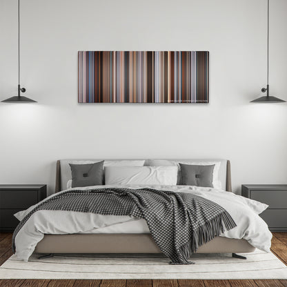Phantom Thread color palette canvas above a bed, between two black pendant lamps