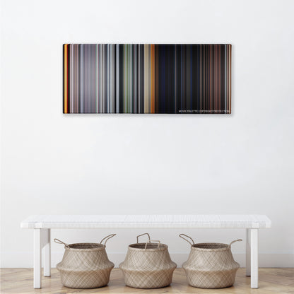 The Texas Chain Saw Massacre color palette canvas above a white bench with three woven baskets