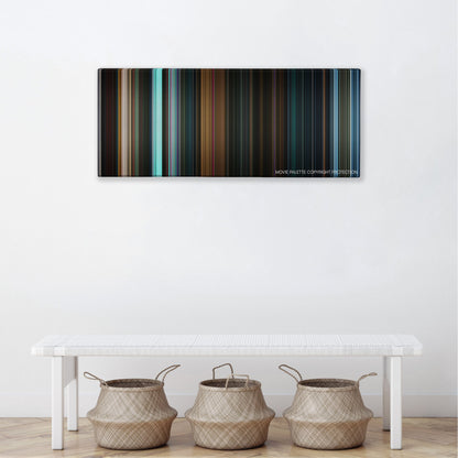 The Predator color palette canvas above a white bench with three woven baskets