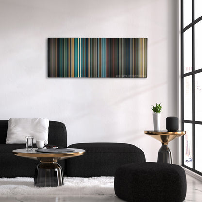 G.I. Joe: Retaliation color palette canvas above a black sofa with a gold-topped table