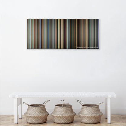 I, Tonya color palette canvas above a white bench with three woven baskets