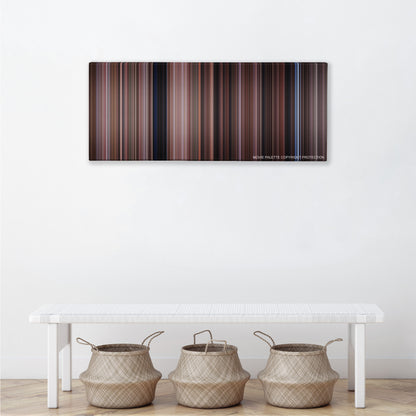 Dead Poets Society color palette canvas above a white bench with three woven baskets