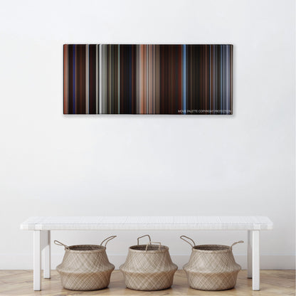 The 13th Warrior color palette canvas above a white bench with three woven baskets