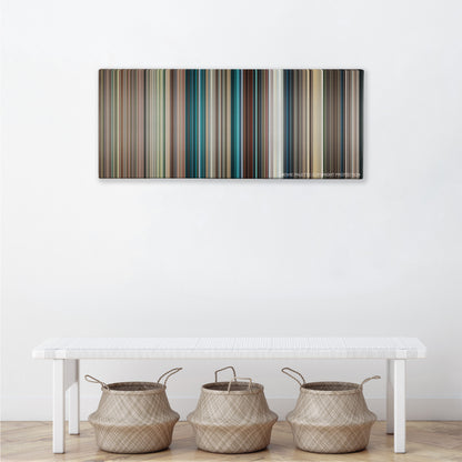 Blue Valentine color palette canvas above a white bench with three woven baskets
