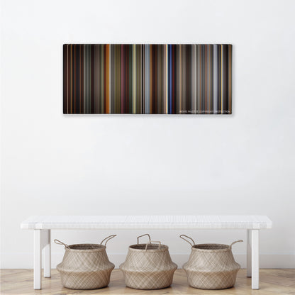 How to Train Your Dragon color palette canvas above a white bench with three woven baskets