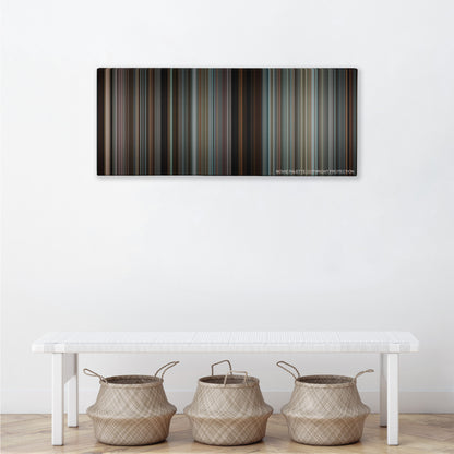 The Next Three Days color palette canvas above a white bench with three woven baskets