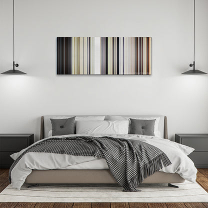 Midsommar color palette canvas above a bed, between two black pendant lamps