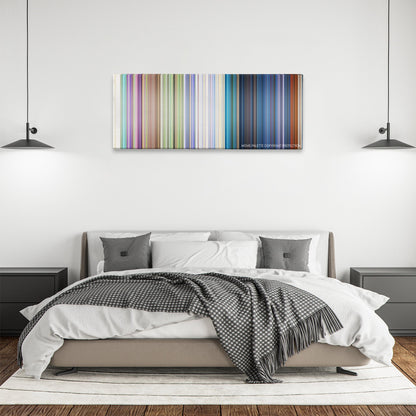 Robin Hood color palette canvas above a bed, between two black pendant lamps