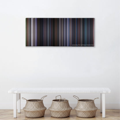 The 6th Day color palette canvas above a white bench with three woven baskets