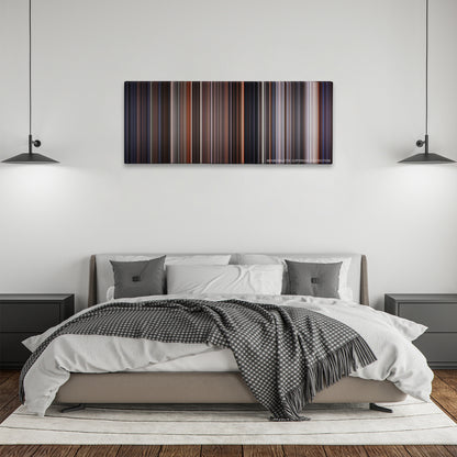 E.T. the Extra-Terrestrial color palette canvas above a bed, between two black pendant lamps