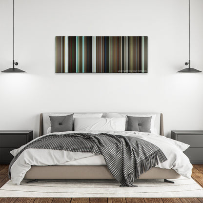 If I Stay color palette canvas above a bed, between two black pendant lamps