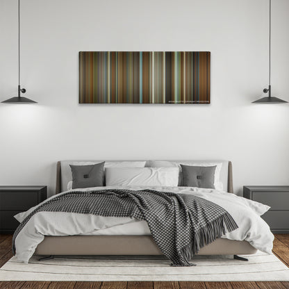 The Princess Diaries color palette canvas above a bed, between two black pendant lamps