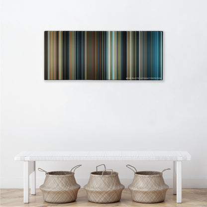 The Amityville Horror color palette canvas above a white bench with three woven baskets
