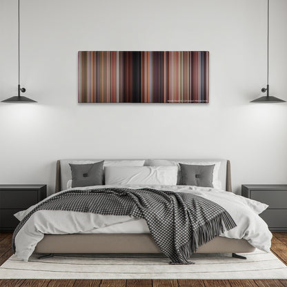 Clueless color palette canvas above a bed, between two black pendant lamps