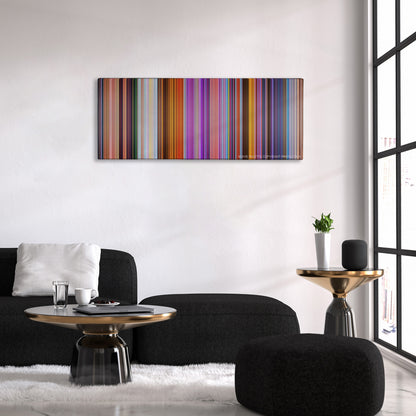 Ralph Breaks the Internet color palette canvas above a black sofa with a gold-topped table