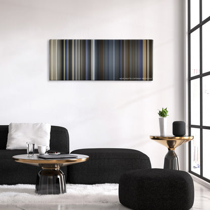 Maze Runner: The Death Cure color palette canvas above a black sofa with a gold-topped table