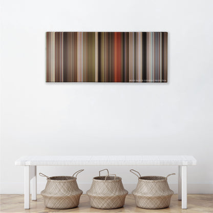Blazing Saddles color palette canvas above a white bench with three woven baskets