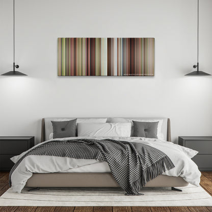 Caddyshack color palette canvas above a bed, between two black pendant lamps