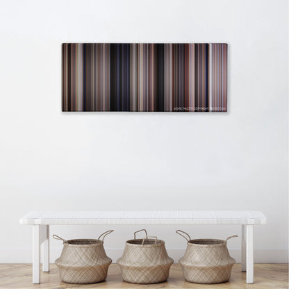 Empire of the Sun color palette canvas above a white bench with three woven baskets