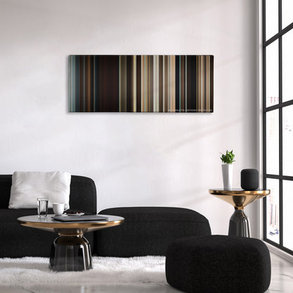Where the Wild Things Are color palette canvas above a black sofa with a gold-topped table