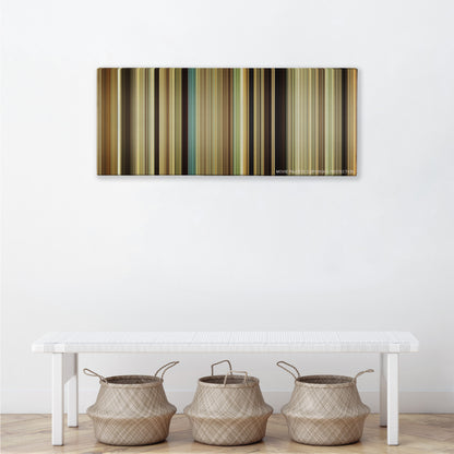 The Magnificent Seven color palette canvas above a white bench with three woven baskets