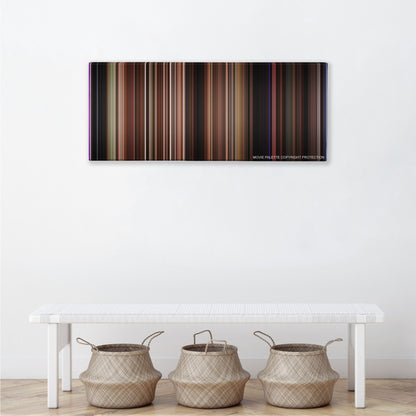 Mulholland Drive color palette canvas above a white bench with three woven baskets