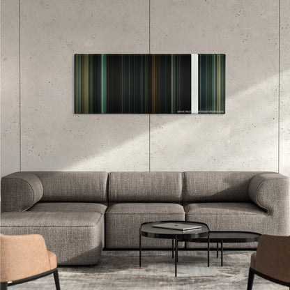 Harry Potter and the Deathly Hallows: Part 2 color palette canvas on a concrete wall above a gray sectional sofa