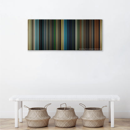 Maleficent color palette canvas above a white bench with three woven baskets