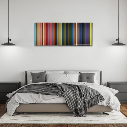 The Princess and the Frog color palette canvas above a bed, between two black pendant lamps